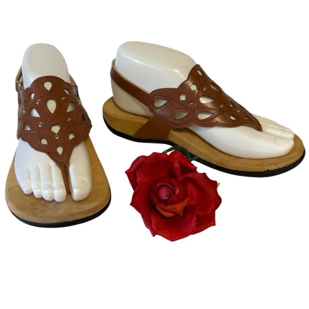 Athlefit Women's Arch Support Orthotic Sandals 6.5 Brown Embellished Silver Stud